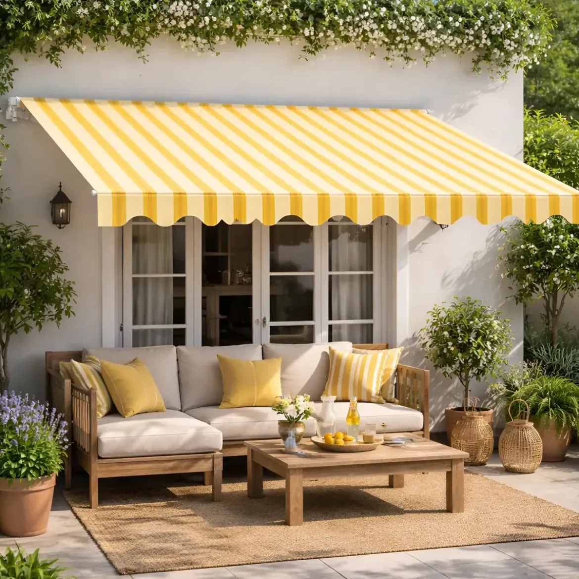 Tenda da Sole Eco 300x200 Riga Giallo Bianco Barra Quadra Avvolgibile