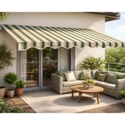 Tenda da Sole Eco 300x200 Riga Verde Bianco Barra Quadra Avvolgibile