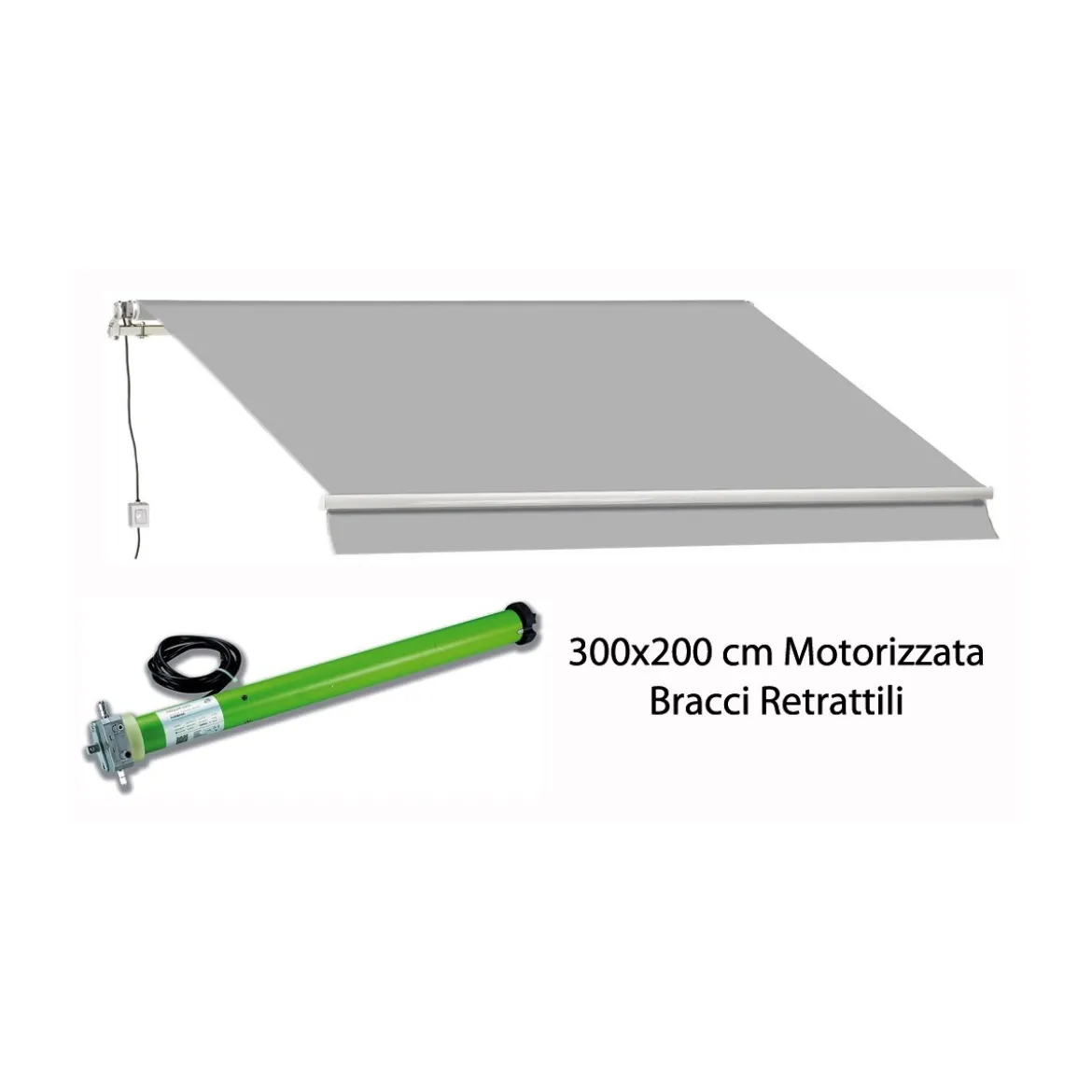 Tenda da Sole Grigia 300x200 cm a Bracci Retrattili con Motore Elettrica