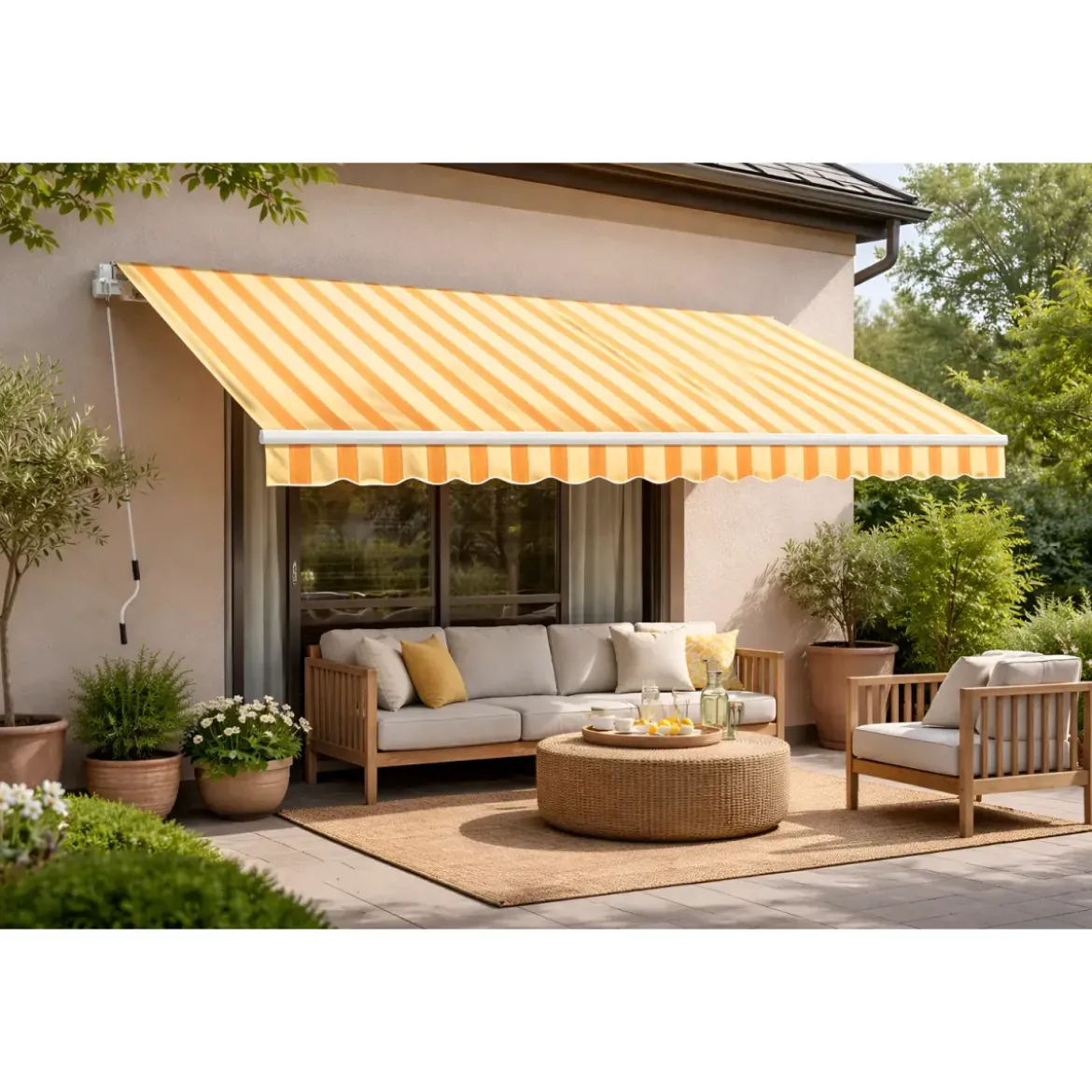 Tenda da Sole Riga Gialla 400x250 Bracci Retrattili a Barra Quadra