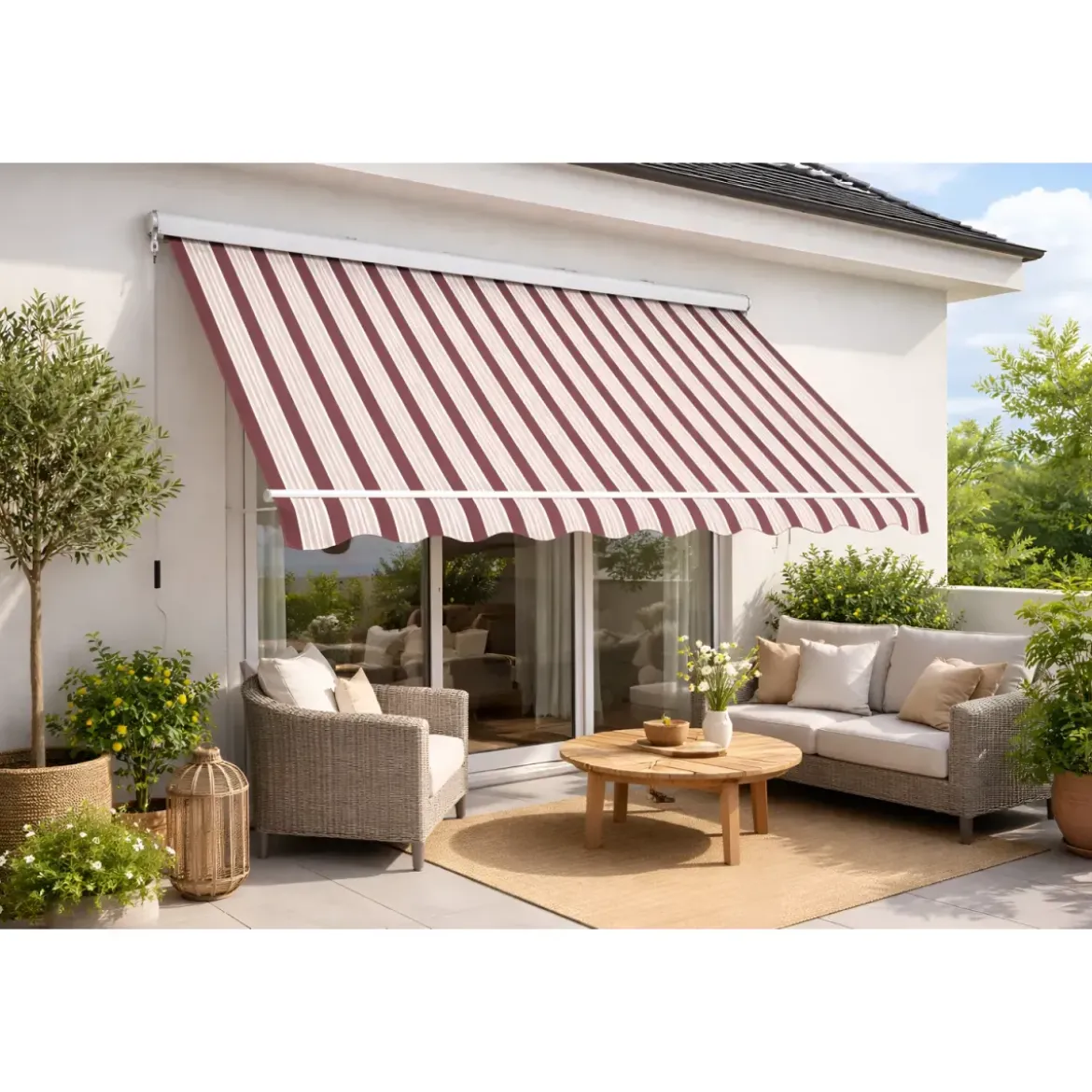 Tenda da Sole 400x300 Riga Rossa a Caduta Cassonata con Bracci