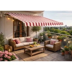 Tenda da Sole 200x150 Rigata Bordeaux Crema Barra Quadra Balcone