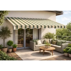 Tenda da Sole 400x300 Rigata Verde Bianco Barra Quadra Avvolgibile
