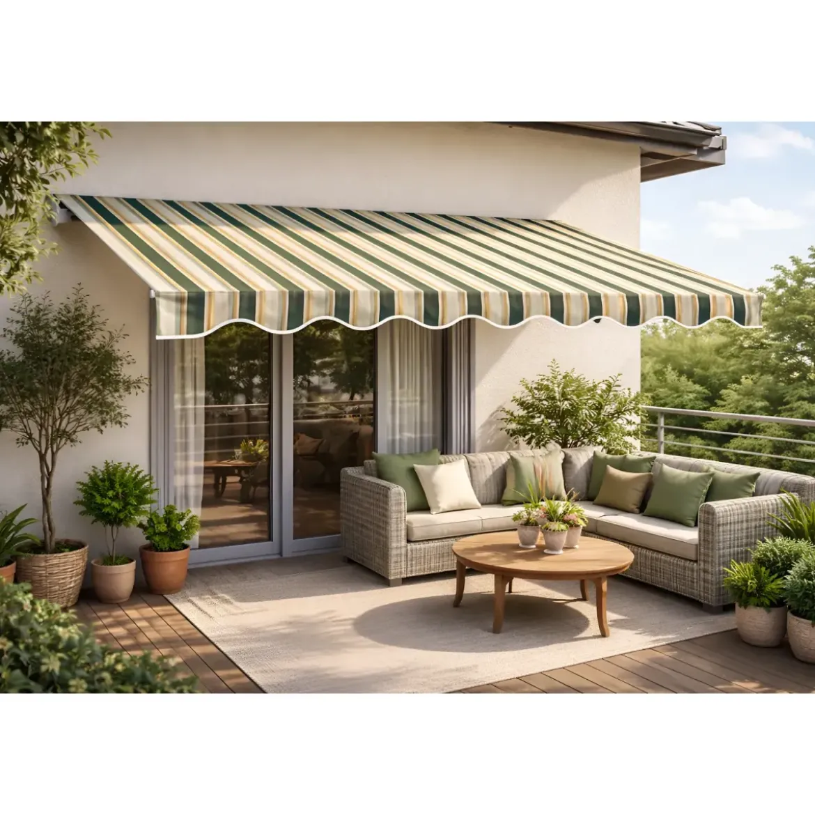 Tenda da Sole 400x250 Rigata Verde Bianco Barra Quadra Avvolgibile