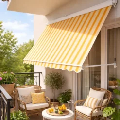 Tenda da Sole 300x300 Rigato Giallo Bianco Cassonata a Caduta Esterno