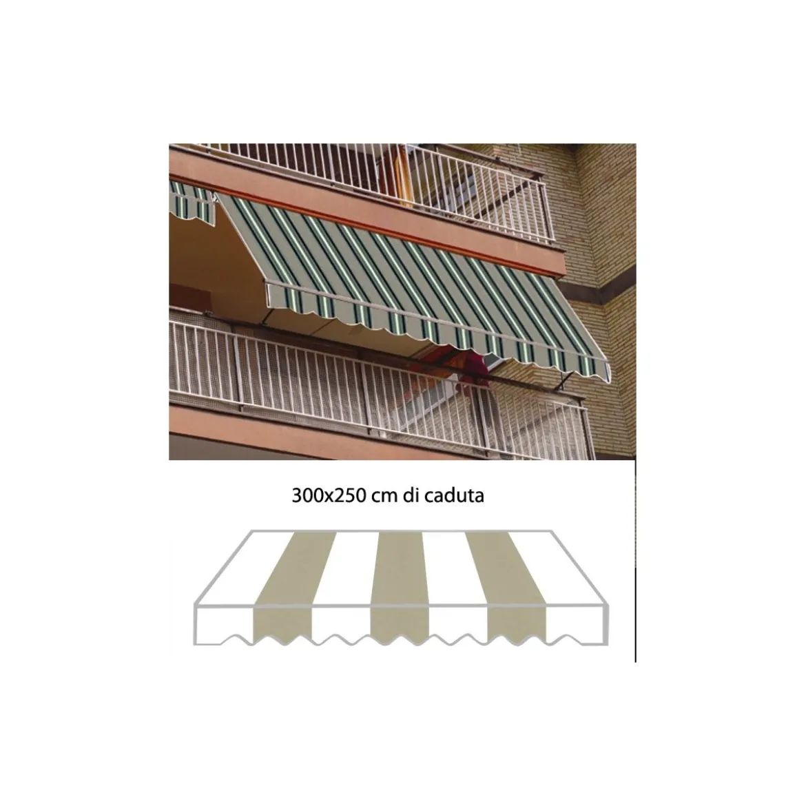 Tenda Parasole a Caduta 300x250 cm Beige con Bracci Balcone Esterno Rullo Sole