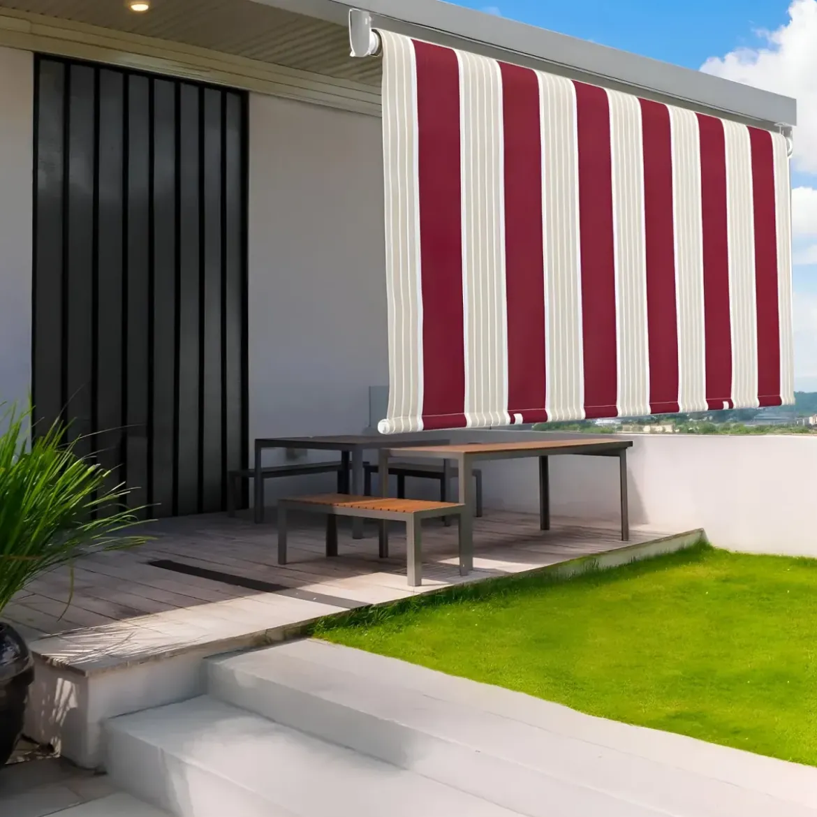 Tenda Parasole a Caduta 200x250 Rullo Alluminio Soffitto Terrazzo Riga Bordeaux