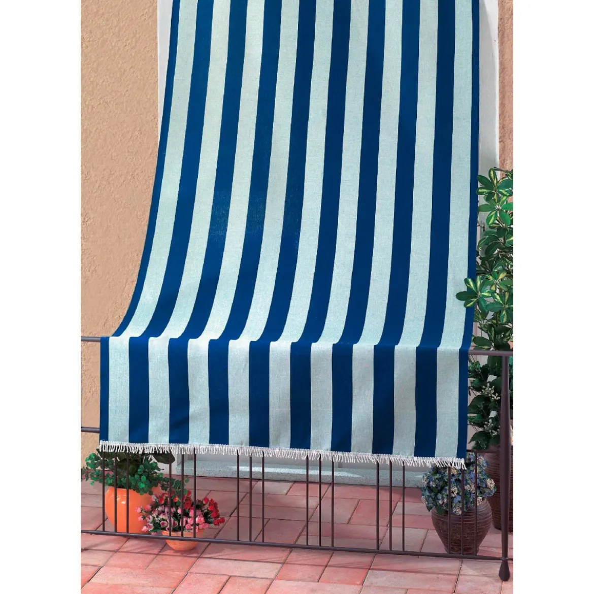 Tenda Parasole 140x250 a Soffitto per Terrazzo e Balcone Riga Bianco Blu