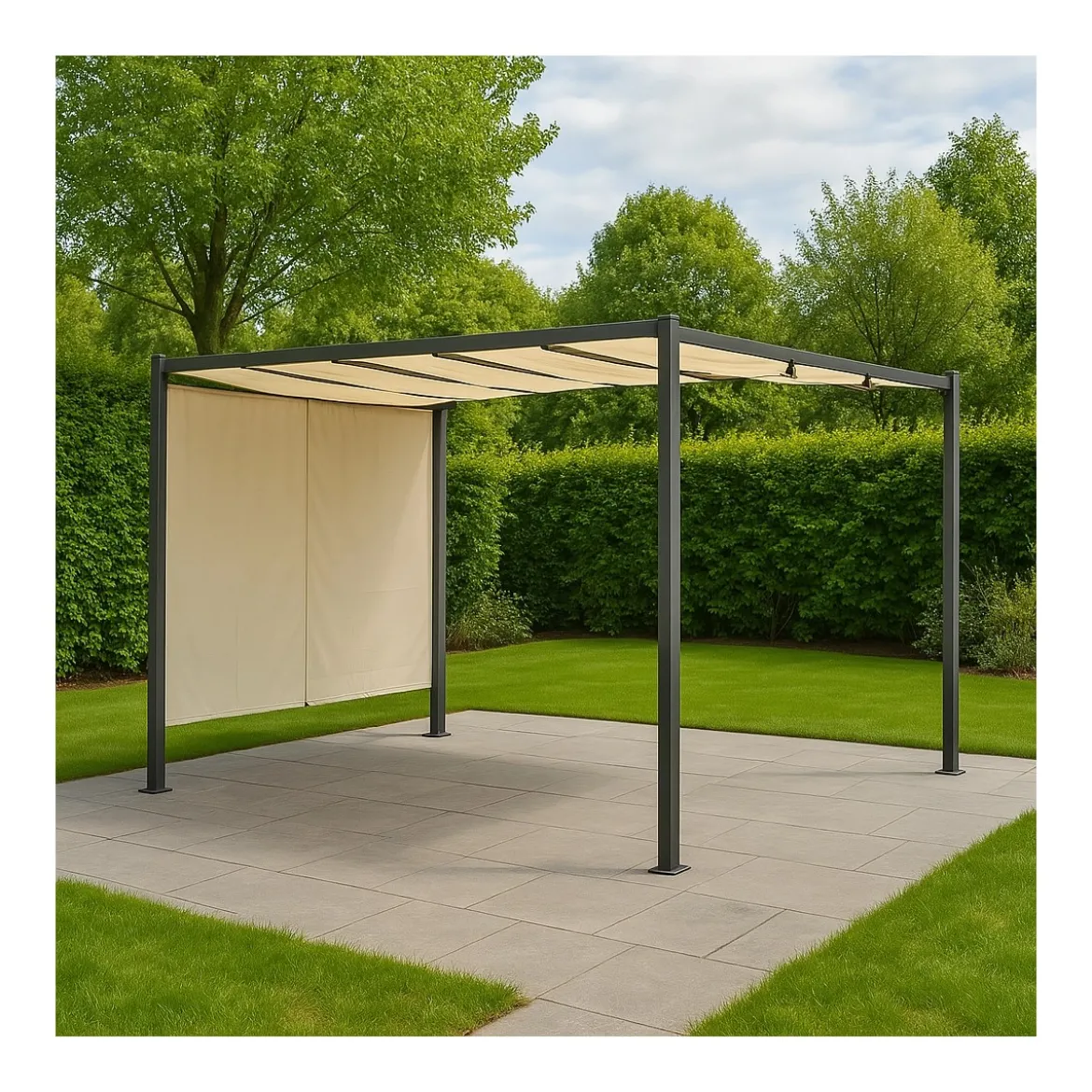 Tettoia Pergola in Acciaio 300x300 cm con Telo Scorrevole
