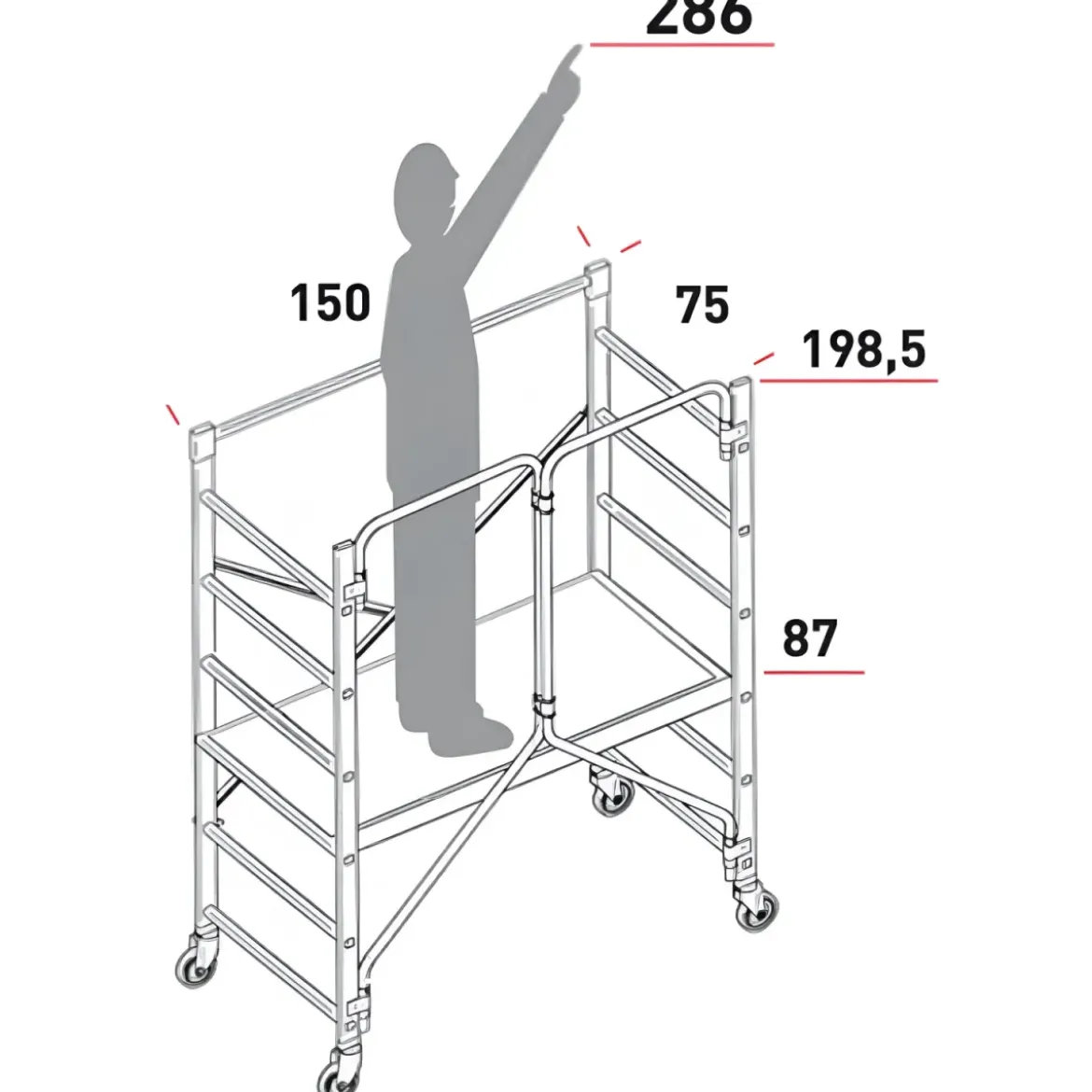 Trabattello Alluminio Pieghevole 198,5 cm Piano 153x68 cm Ruote Freno