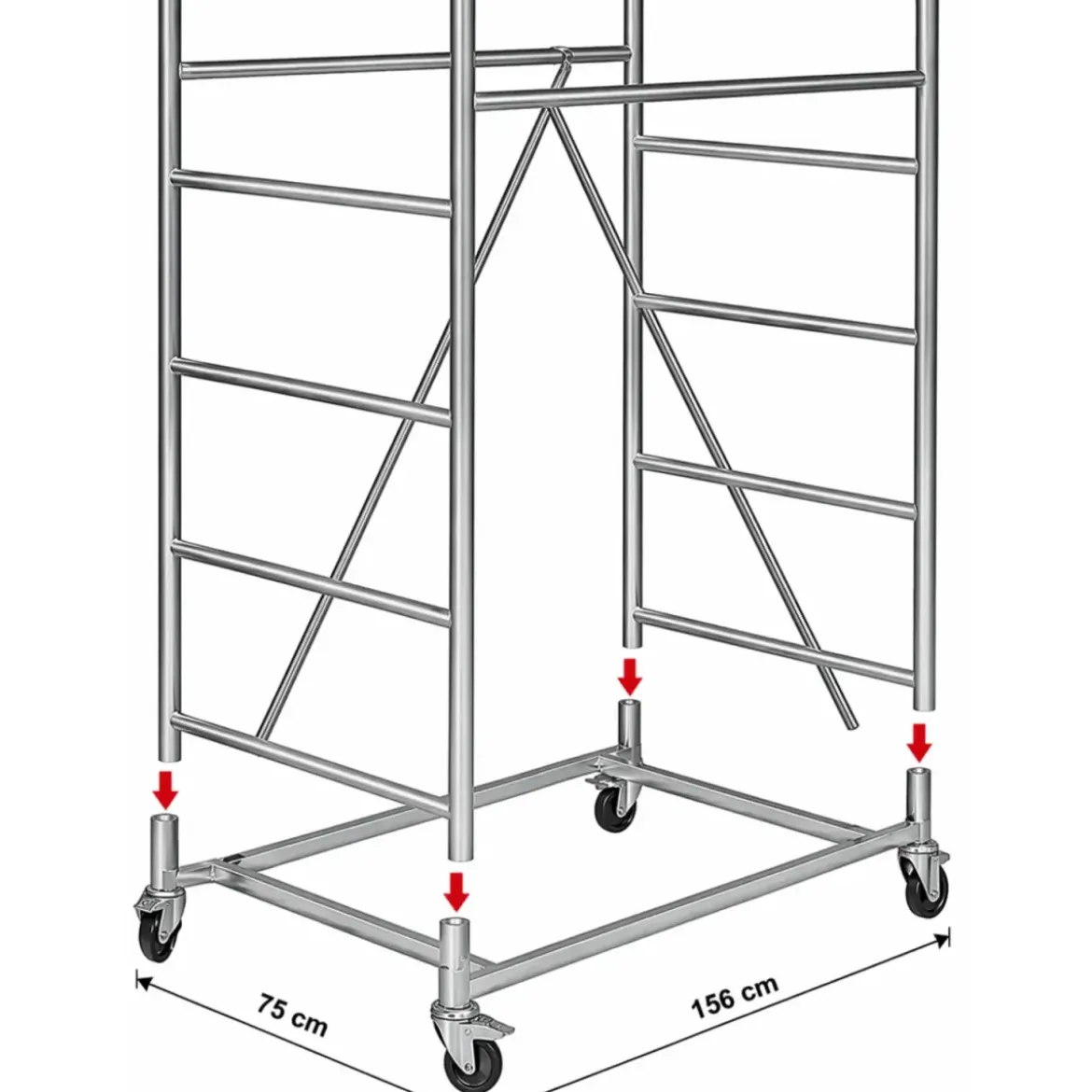 Trabattello Ponteggio Acciaio 160x80 cm Mezzopiano Ruote Lavoro 320 cm