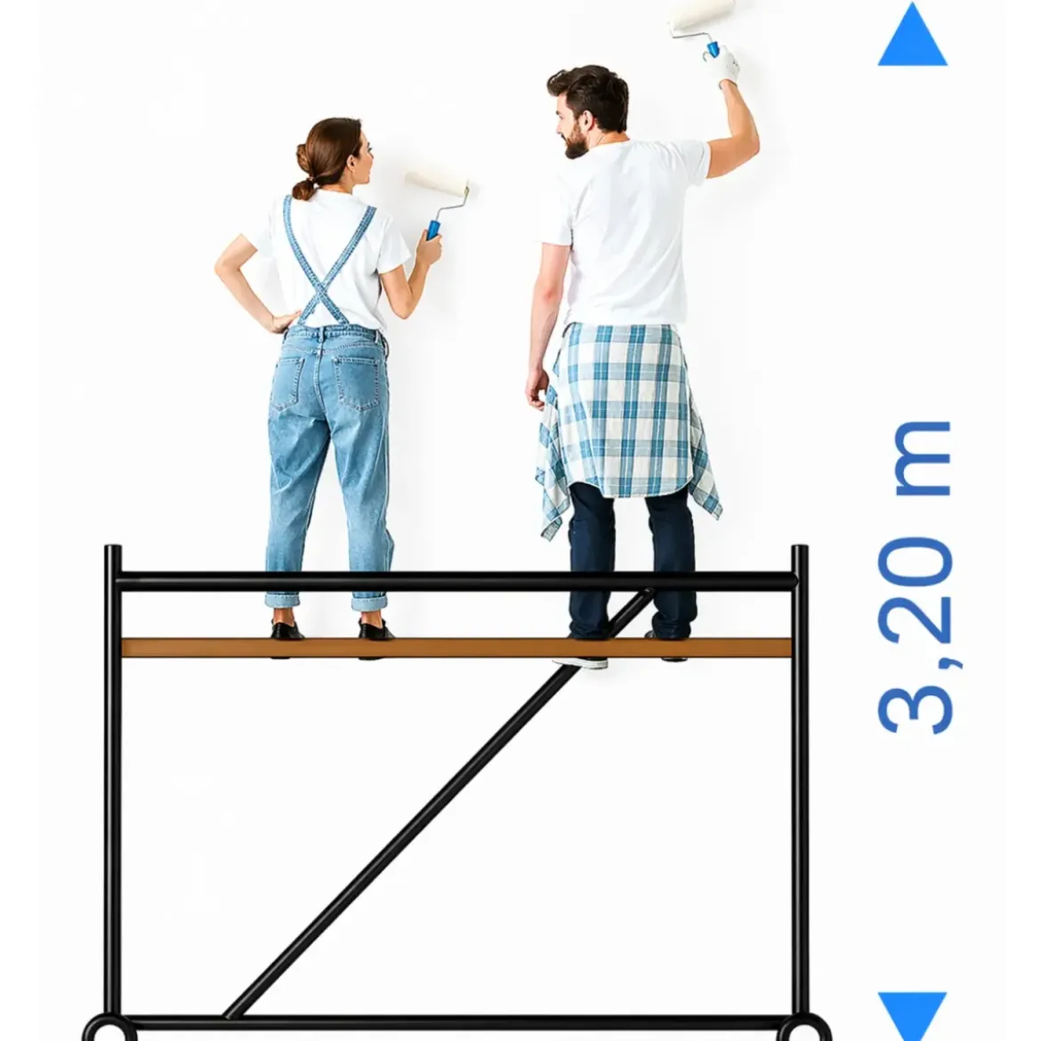 Trabattello Ponteggio Acciaio 160x80 cm Mezzopiano Ruote Lavoro 320 cm