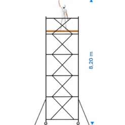 Trabattello Ponteggio Acciaio Piano Parapetto Stabilizzatori 820 cm