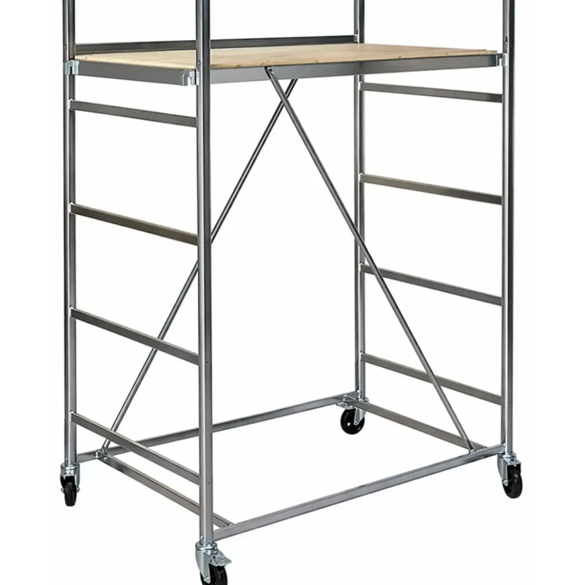 Trabattello Ponteggio Acciaio Altezza 320 cm Mezzopiano Ruote Girevoli