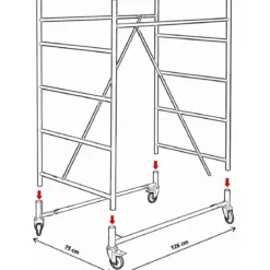 Trabattello Ponteggio Acciaio Altezza 320 cm Mezzopiano Ruote Girevoli