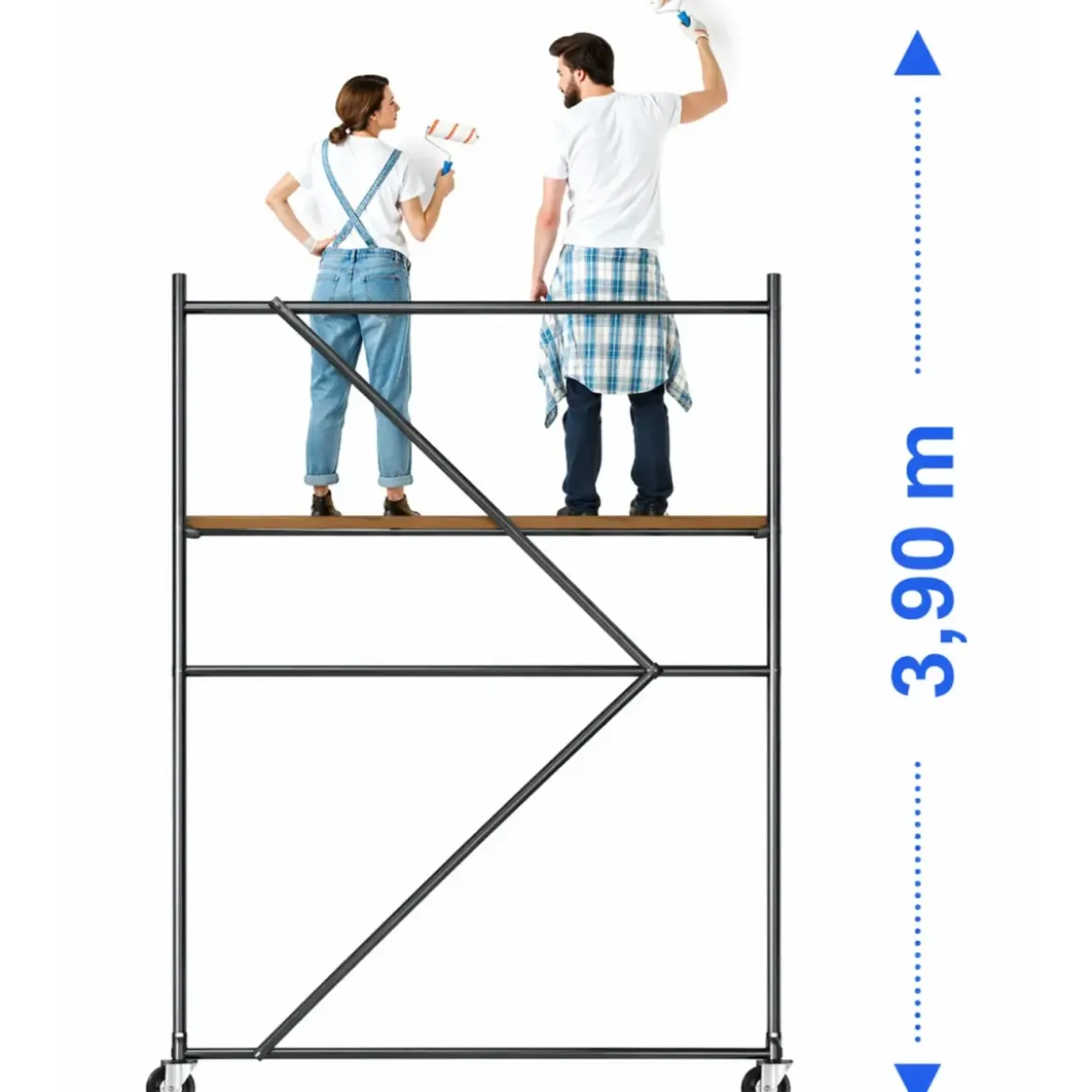 Trabattello Ponteggio Acciaio 160x80 cm Mezzopiano Ruote Lavoro 390 cm