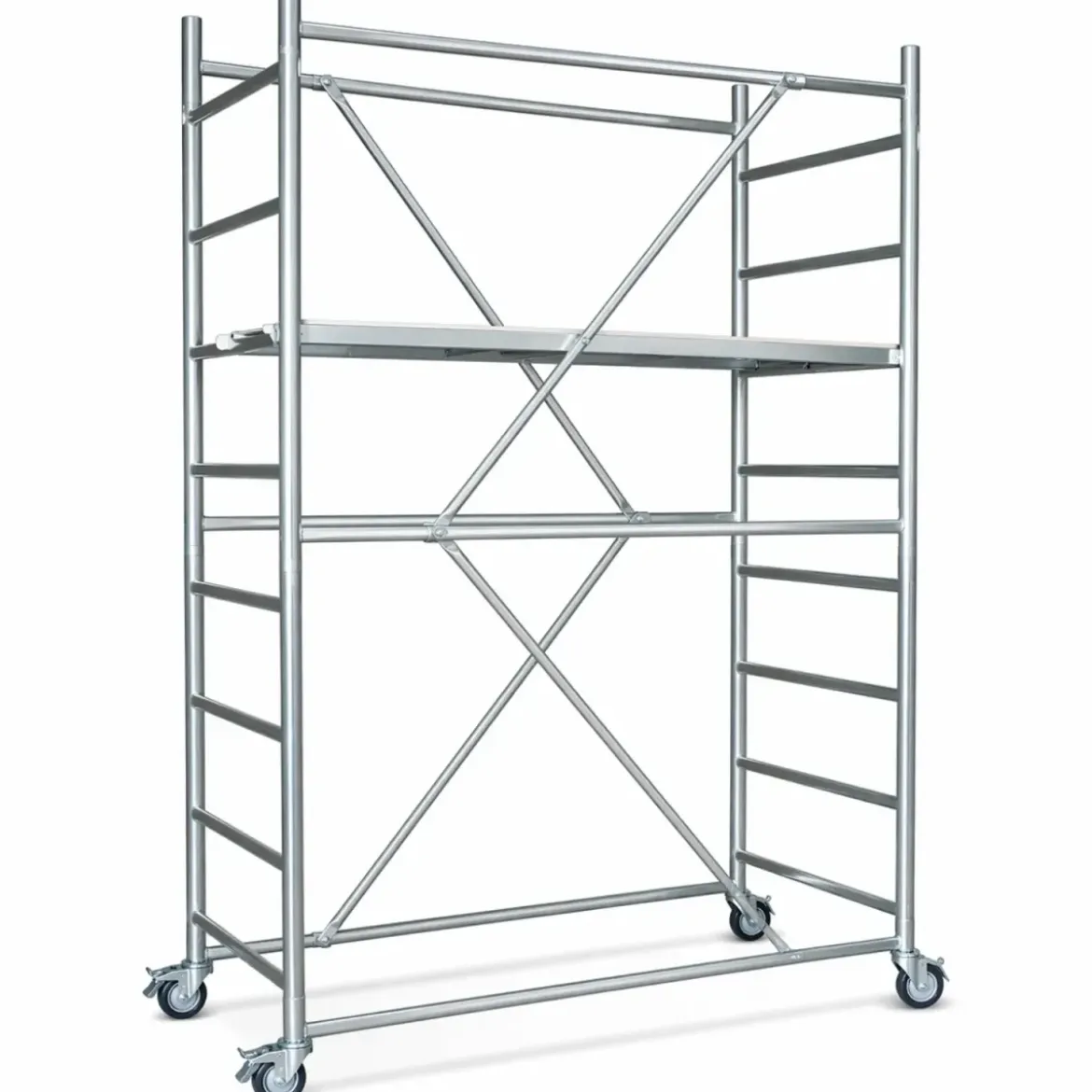 Trabattello Ponteggio Acciaio 160x80 cm Mezzopiano Ruote Lavoro 390 cm