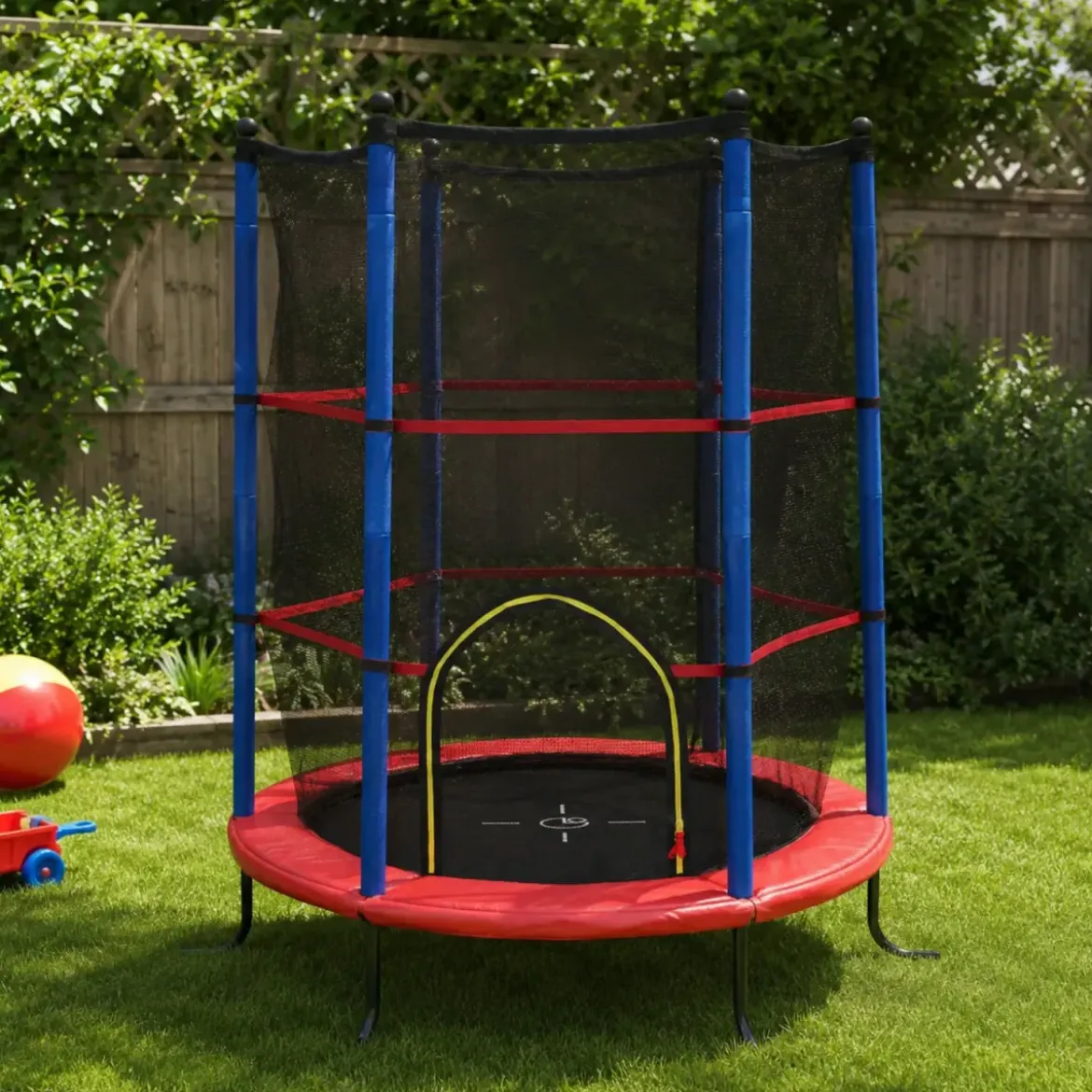 Trampolino Elastico 140 cm per Bambini Rete Sicurezza Interno Esterno