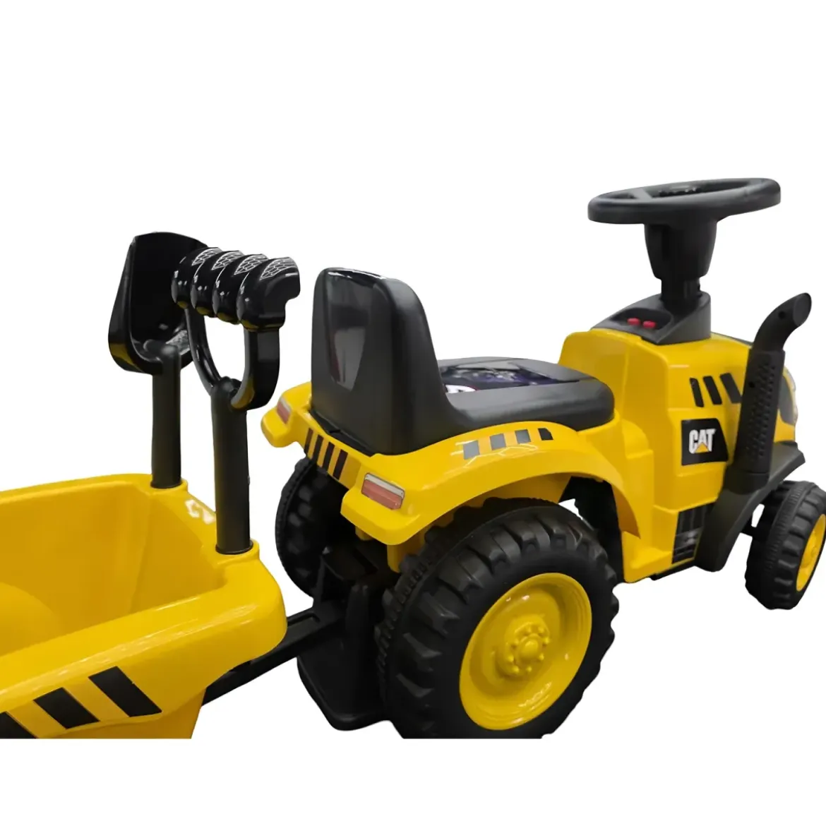Trattore Caterpillar Cavalcabile per Bambini Giallo con Rimorchio