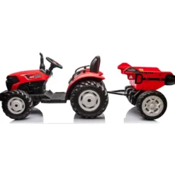 Trattore Elettrico per Bambini 24V Rosso con Rimorchio Ribaltabile