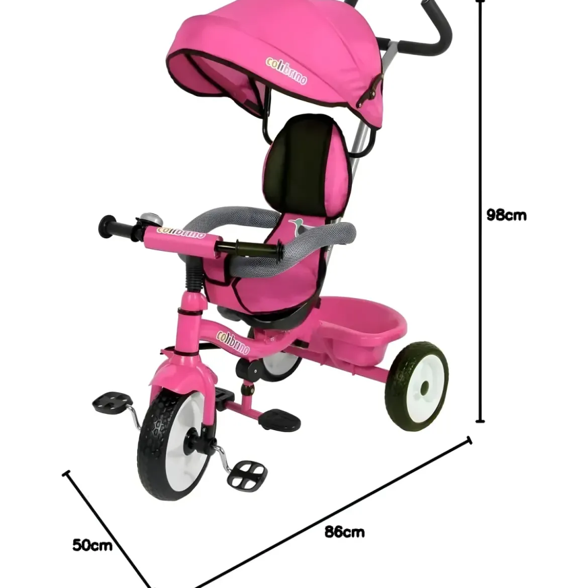 Triciclo Bambini Rosa Sedile Girevole Parasole Maniglione Genitore 2+