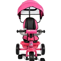 Triciclo Bambini Rosa Sedile Girevole Parasole Maniglione Genitore 2+