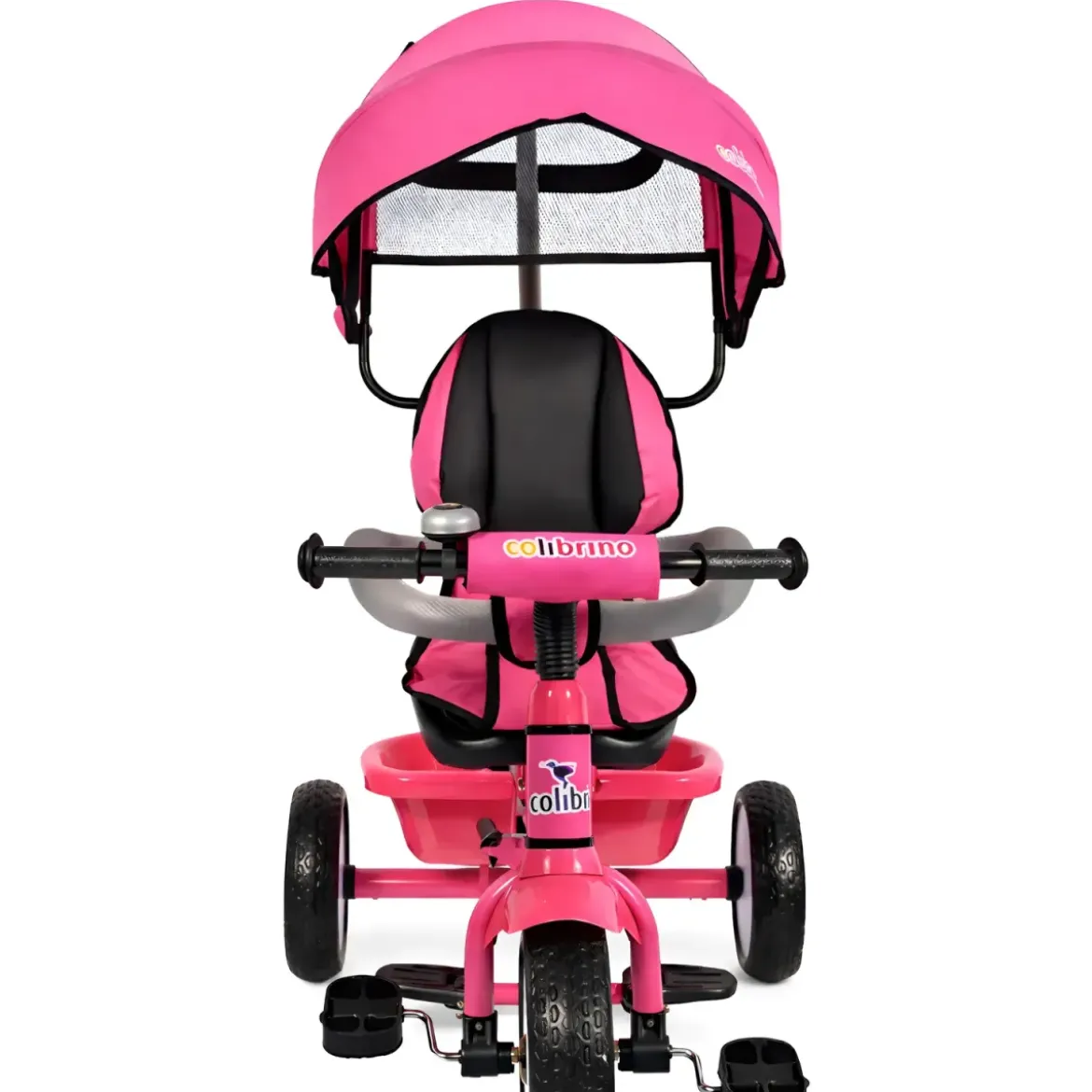 Triciclo Bambini Rosa Sedile Girevole Parasole Maniglione Genitore 2+