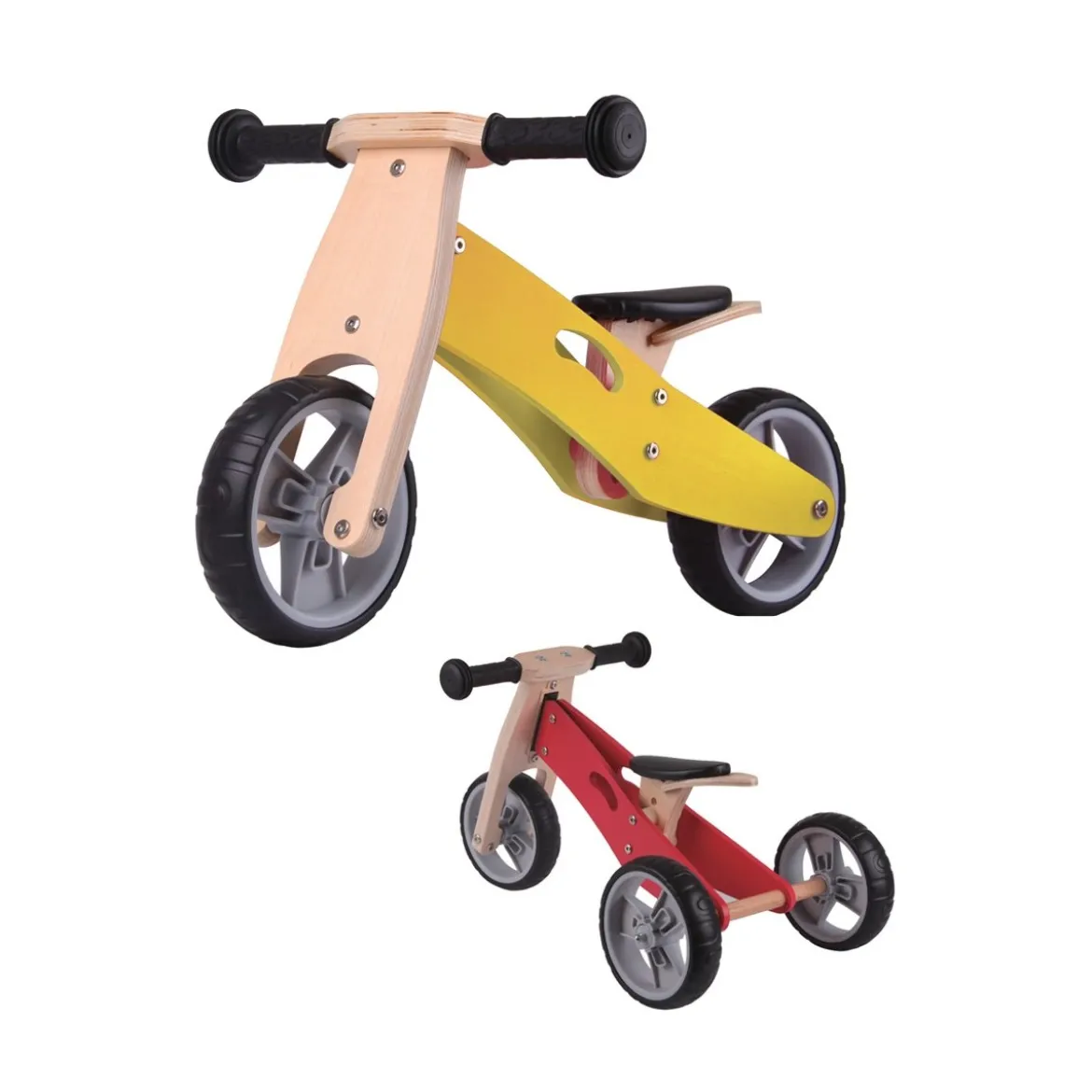 Triciclo Bicicletta Bambini Legno Giallo Pedagogica Senza Pedali a Spinta Bici
