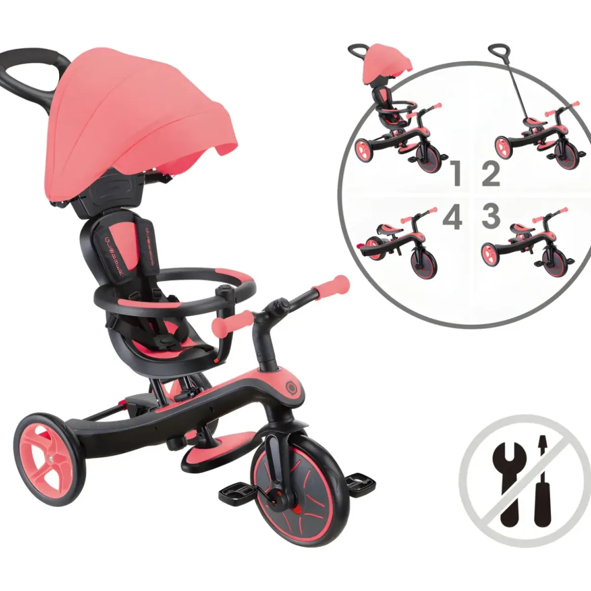 Triciclo Evolutivo 4 in 1 Maniglia Regolabile Balance Bike Rosa Corallo