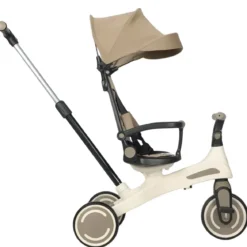 Triciclo Evolutivo per Bambini Beige Sedile Girevole Cappotta Tessuto
