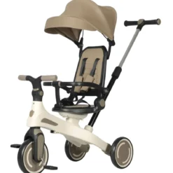 Triciclo Evolutivo per Bambini Beige Sedile Girevole Cappotta Tessuto