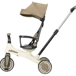 Triciclo Evolutivo per Bambini Beige Sedile Girevole Cappotta Tessuto