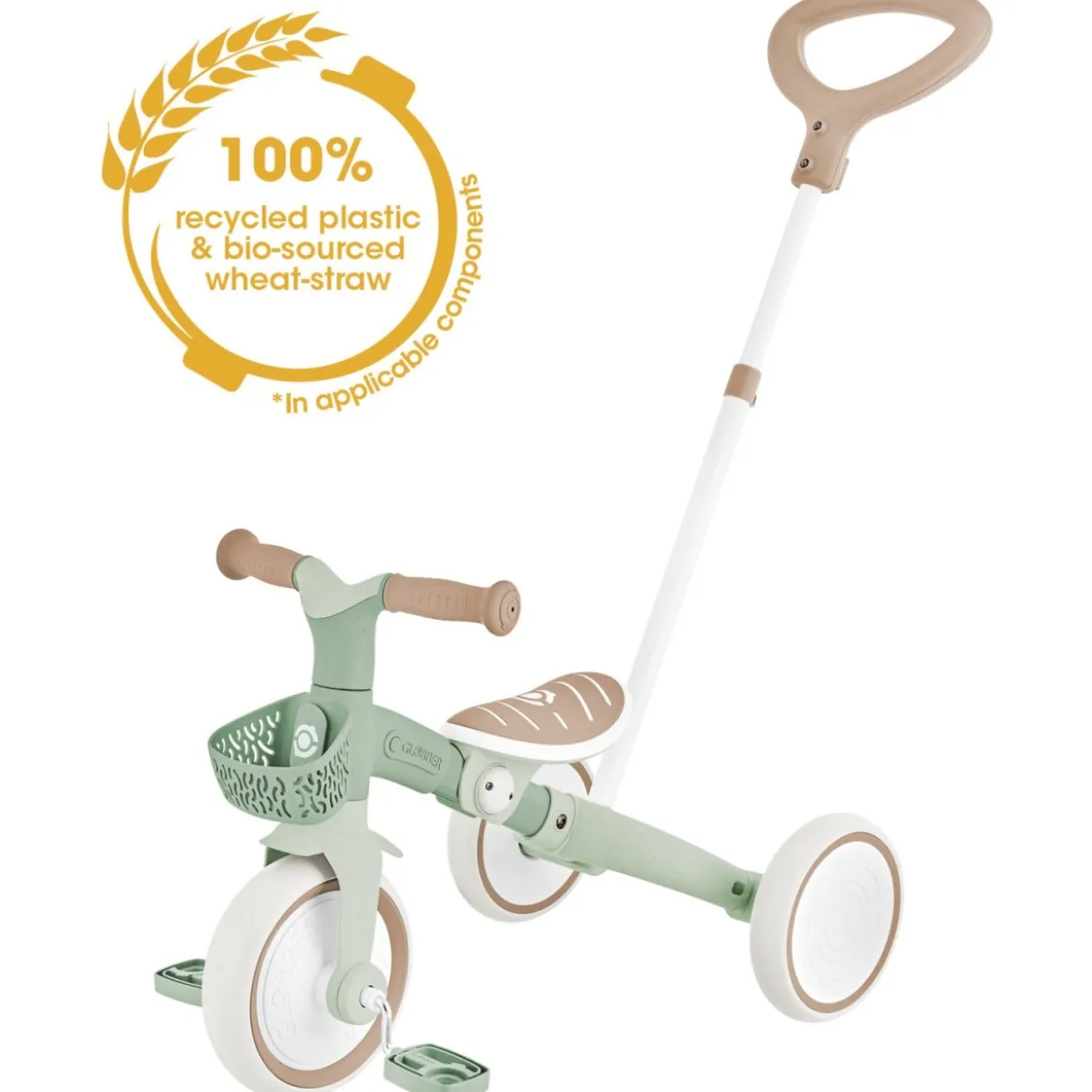 Triciclo Evolutivo per Bambini 3 in 1 Verde Salvia Regolabile Ecologico