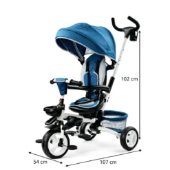 Triciclo per Bambini Blu Pieghevole Sedile Girevole Cappottina 1+