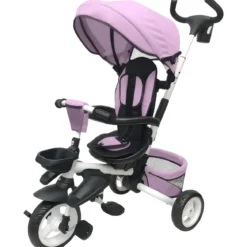 Triciclo per Bambini Rosa Pieghevole Sedile Girevole Cappottina 1+