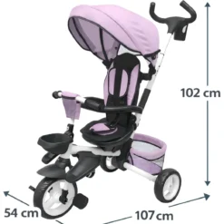 Triciclo per Bambini Rosa Pieghevole Sedile Girevole Cappottina 1+