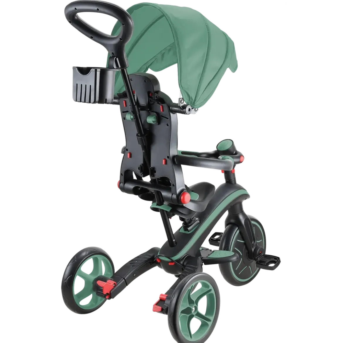 Triciclo Pieghevole 4 in 1 per Bambini Verde Oliva con Ruote EVA