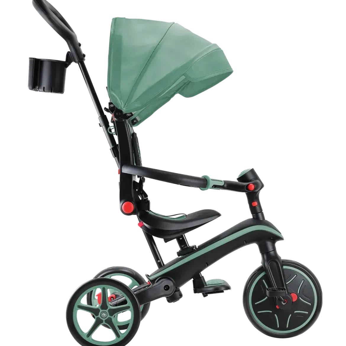 Triciclo Pieghevole 4 in 1 per Bambini Verde Oliva con Ruote EVA