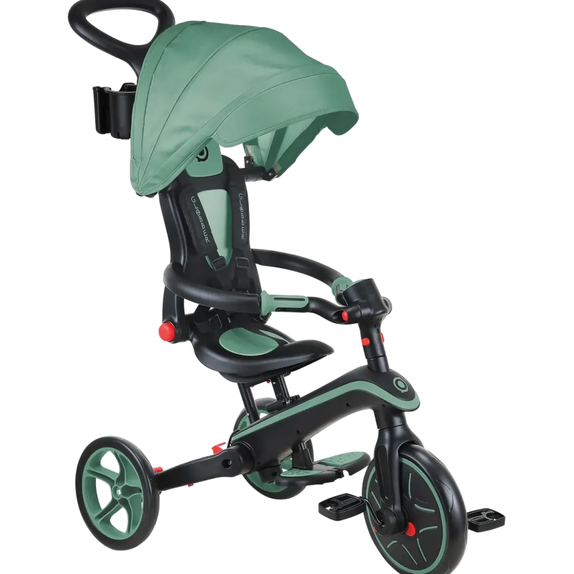 Triciclo Pieghevole 4 in 1 per Bambini Verde Oliva con Ruote EVA