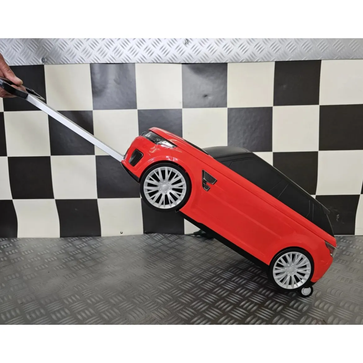 Valigia da Viaggio 2 in 1 Auto Range Rover Rossa Cavalcabile per Bambini
