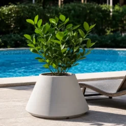 Vaso in Resina Bianco Rotazionale 60x35 cm Resistente Raggi UV