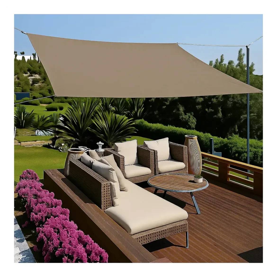 Vela Impermeabile Quadrata 5x5 m Tortora con Anelli in Acciaio Rinforzato