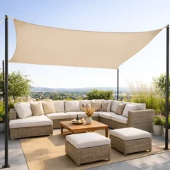 Vela Ombreggiante Idrorepellente 360x360 cm Beige Quadrato da Esterno