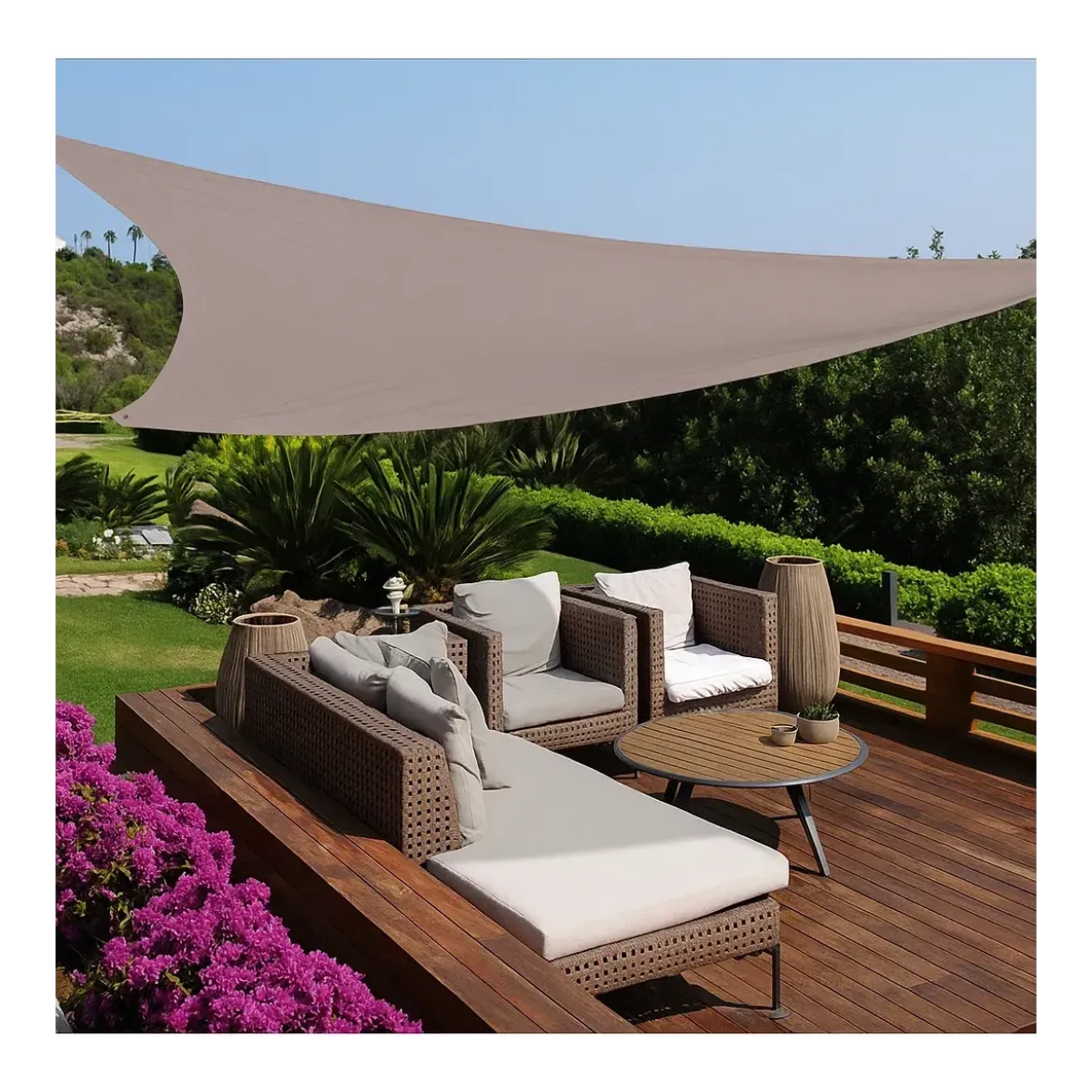 Vela Ombreggiante Triangolare 3,6x3,6 m Tortora Idrorepellente Esterno