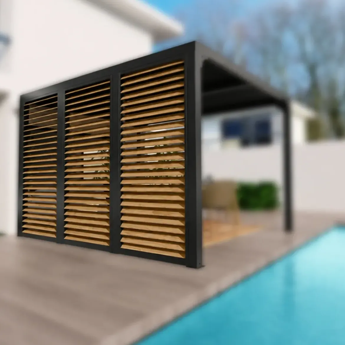 3 Veneziane in Alluminio Effetto Legno Pergola Bioclimatica Lato 3,6 m
