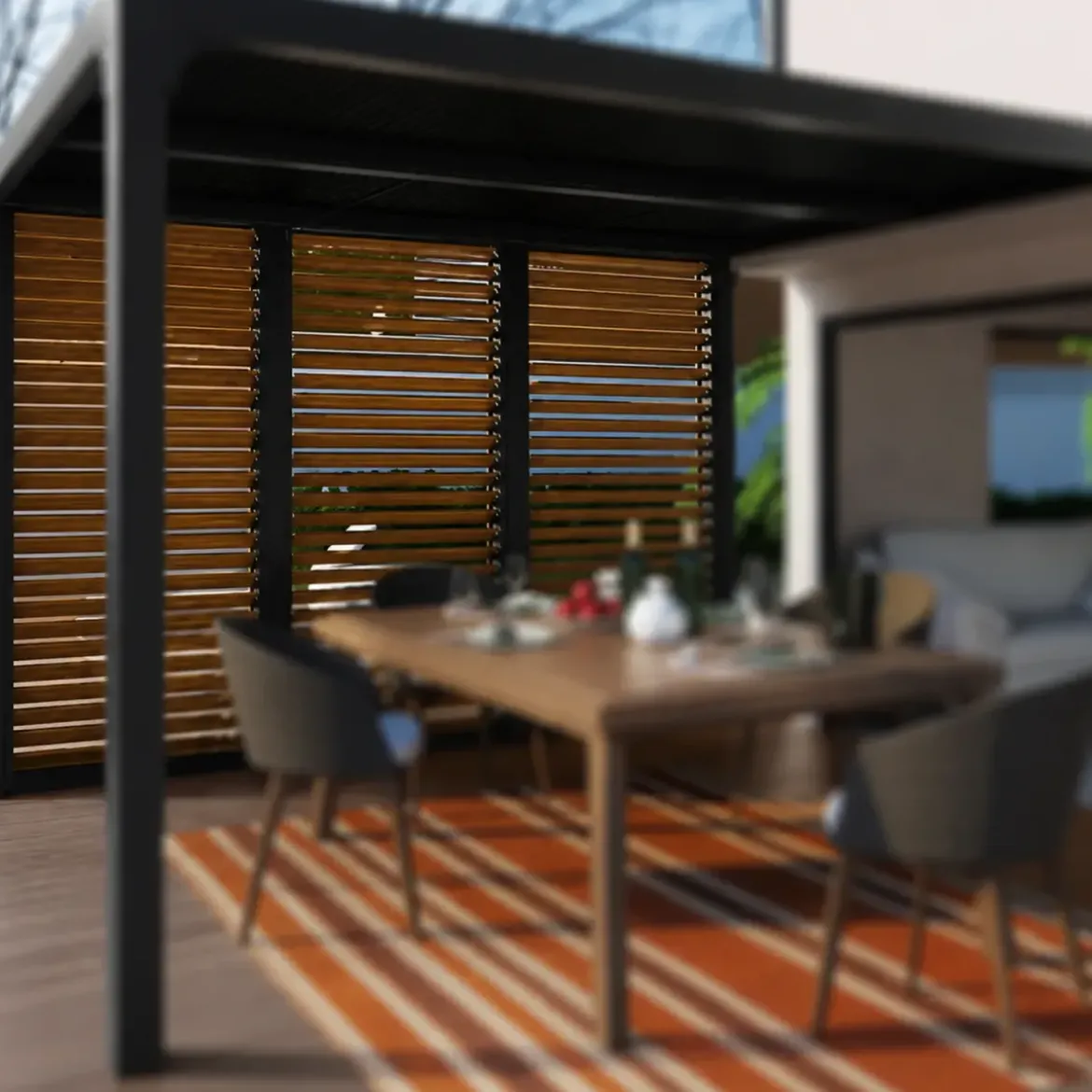 3 Veneziane in Alluminio Effetto Legno Pergola Bioclimatica Lato 3,6 m
