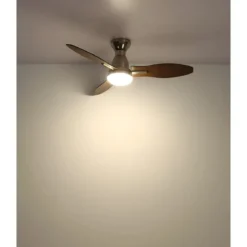 Ventilatore da Soffitto con Luce LED Metallo 3 Pale in Legno con Timer
