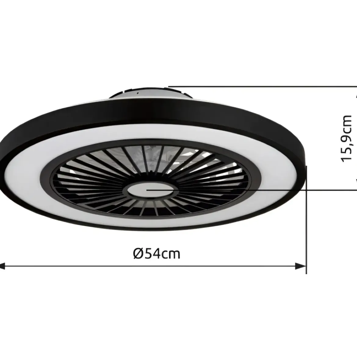 Ventilatore da Soffitto con Luce 54 cm Nero Telecomando Luce Notturna