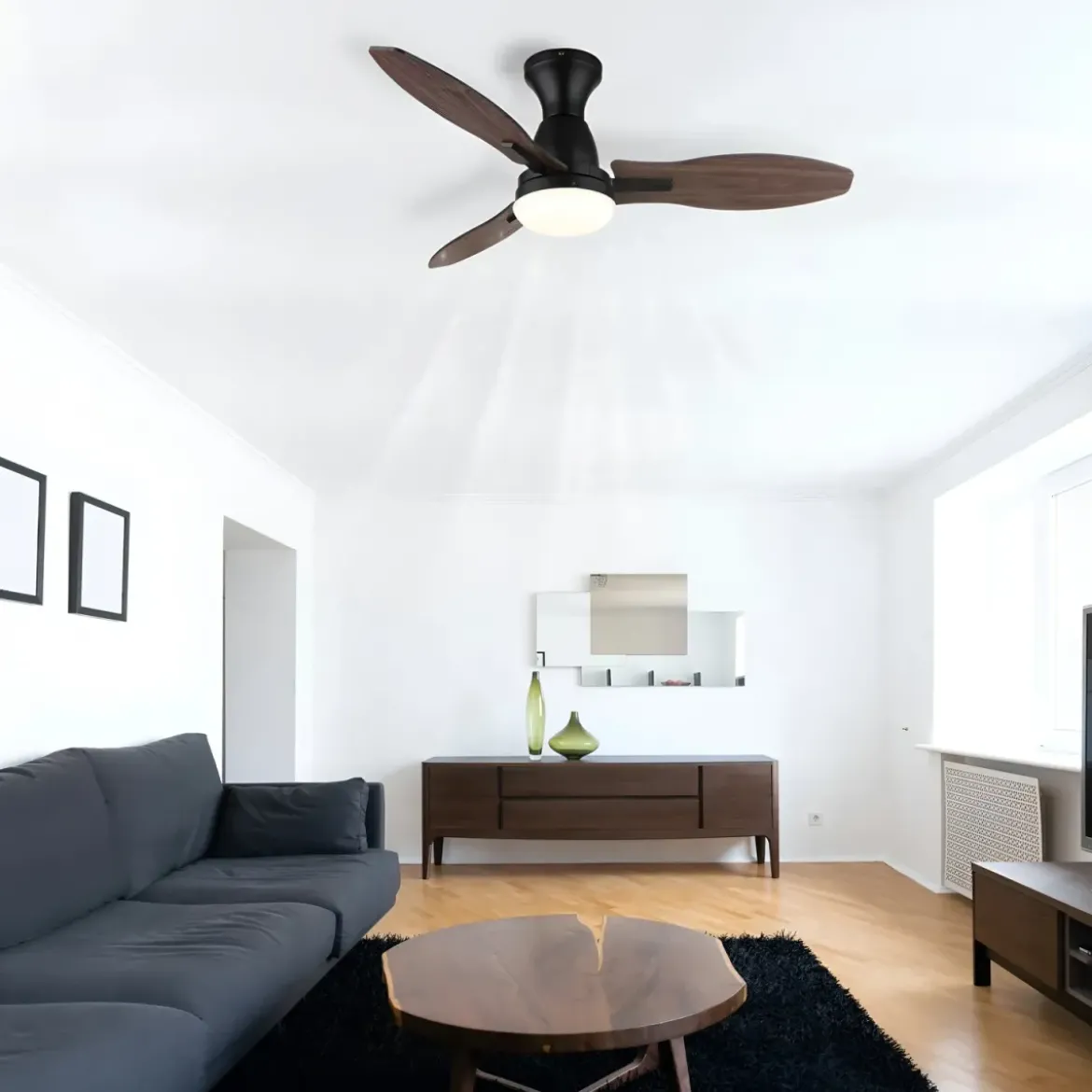 Ventilatore da Soffitto con Luce LED Nero 3 Pale in Legno con Timer