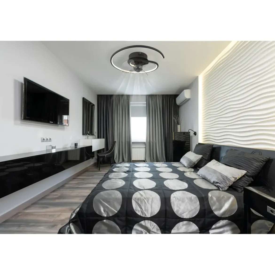 Ventilatore da Soffitto con Luce LED Nero Moderno 30W Telecomando